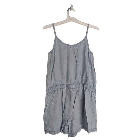 Cloth & Stone Sleeveless Blue Chambray Button-Front Romper 100% Lyocell Size M - Picture 3 of 7